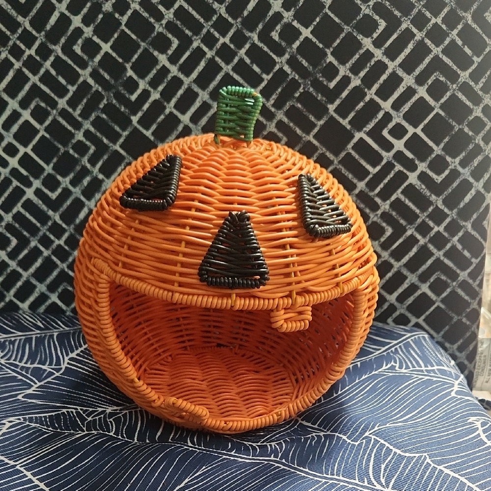 Orange Wicker Pumpkin Basket